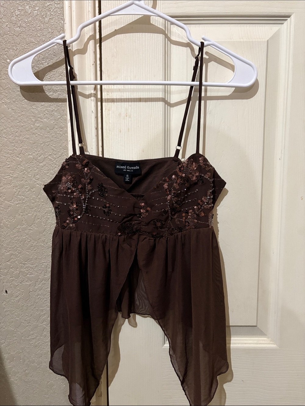 mixed threads Brown Sequin Handkerchief Hem Camisole